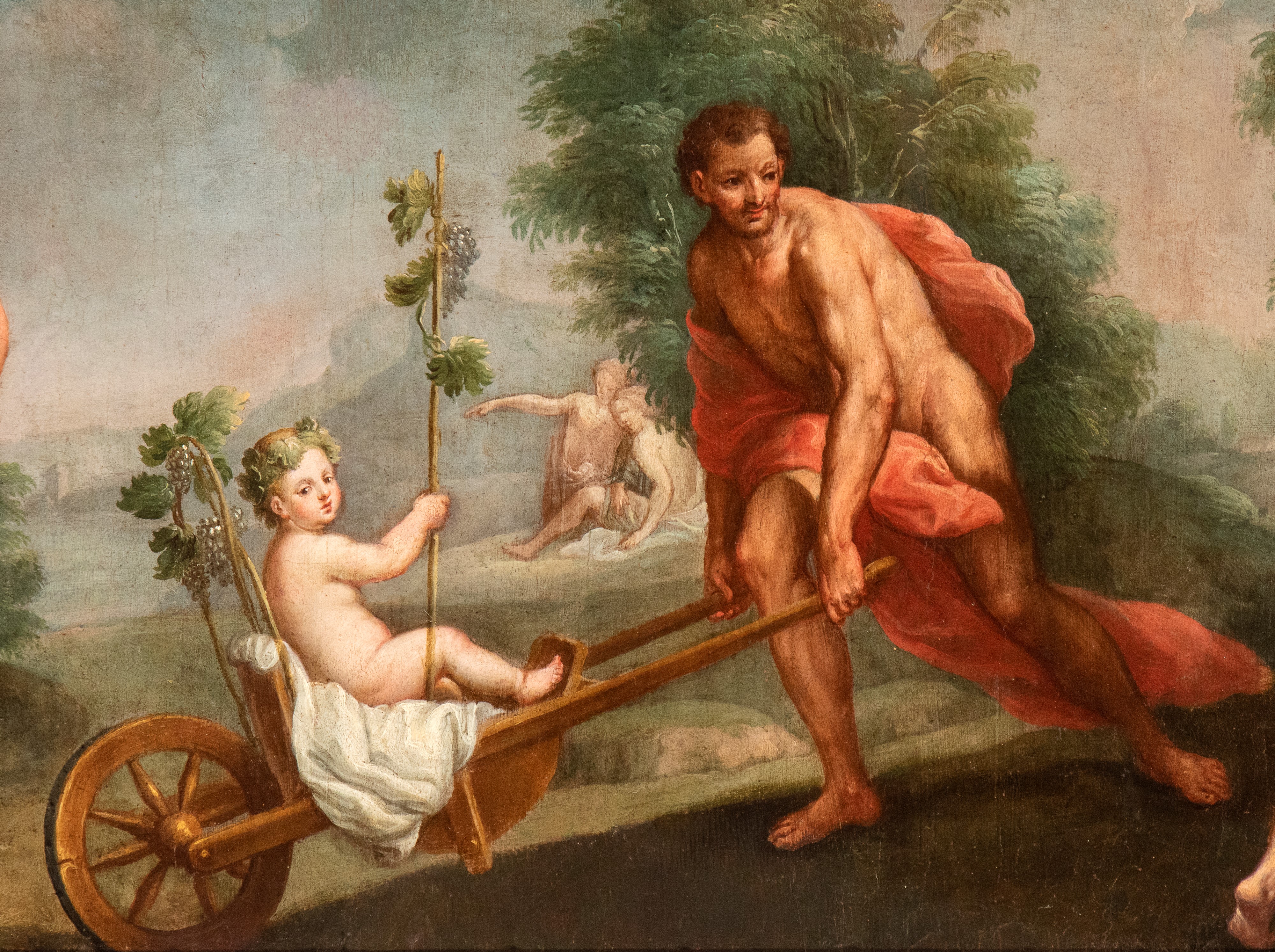 Artista Veneto, XVIII Secolo - Autore sconosciuto, L'educazione di Bacco, olio su tela