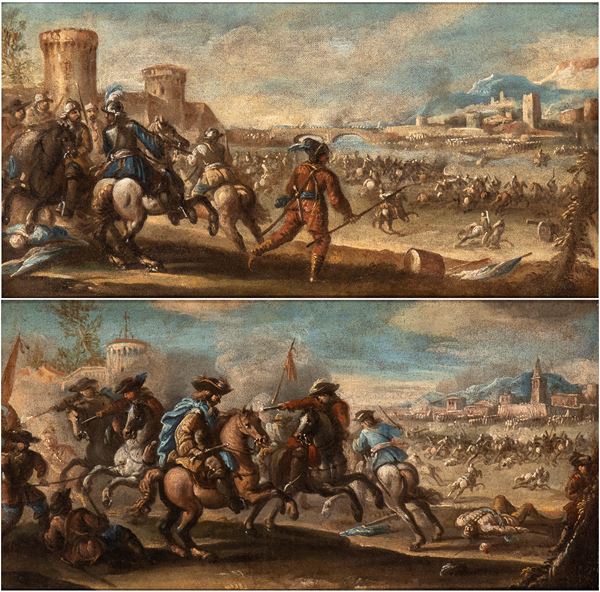 Francesco Simonini - Two episodes of the battle of Fornovo near Parma. Pair of paintings