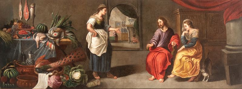 Frans Francken II - Cristo a casa di Marta e Maria, olio su tela