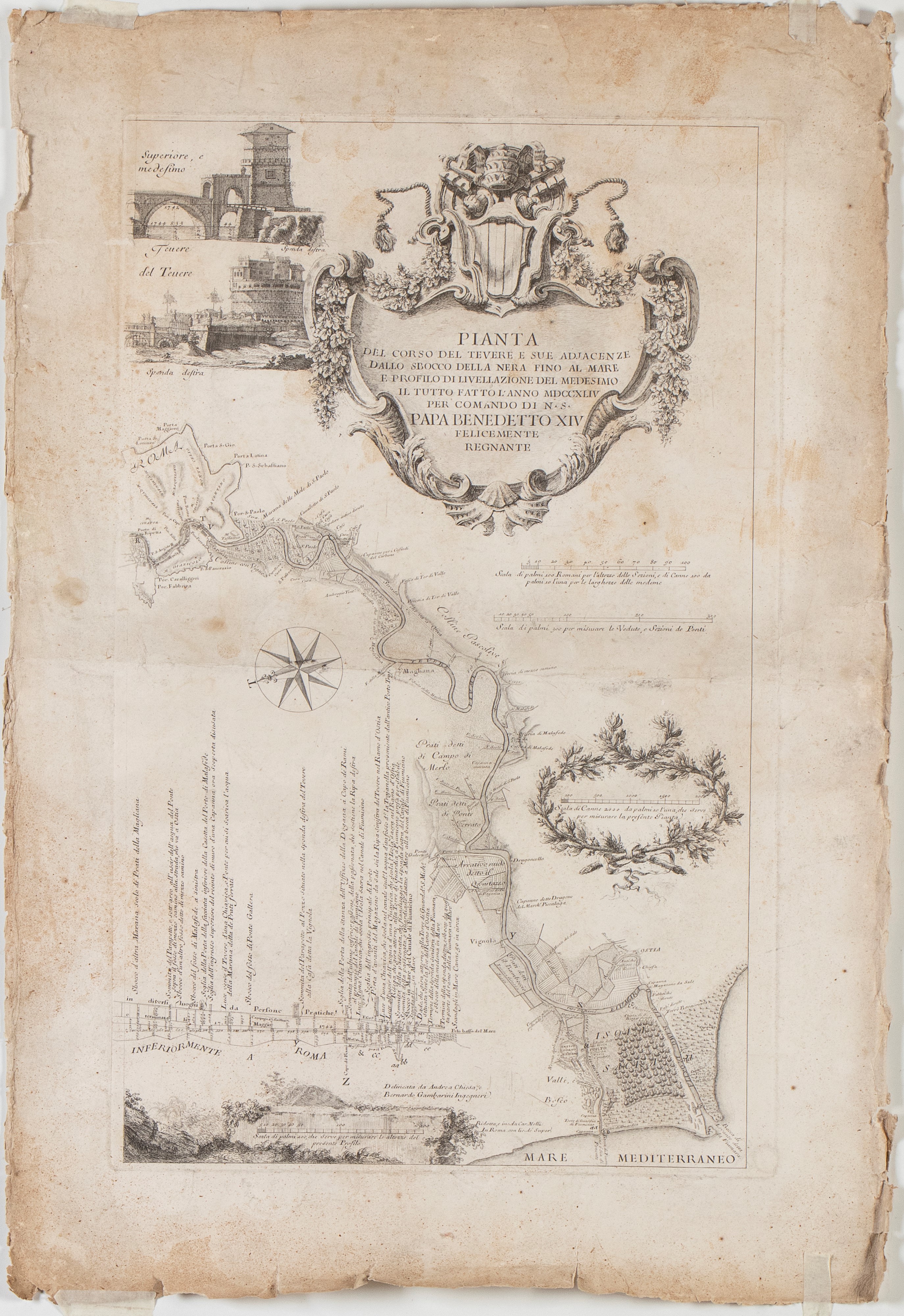 Giovanni Battista Piranesi, Carlo Nolli - Andamento del corso del Tevere e sue adiacenze, acquafo...