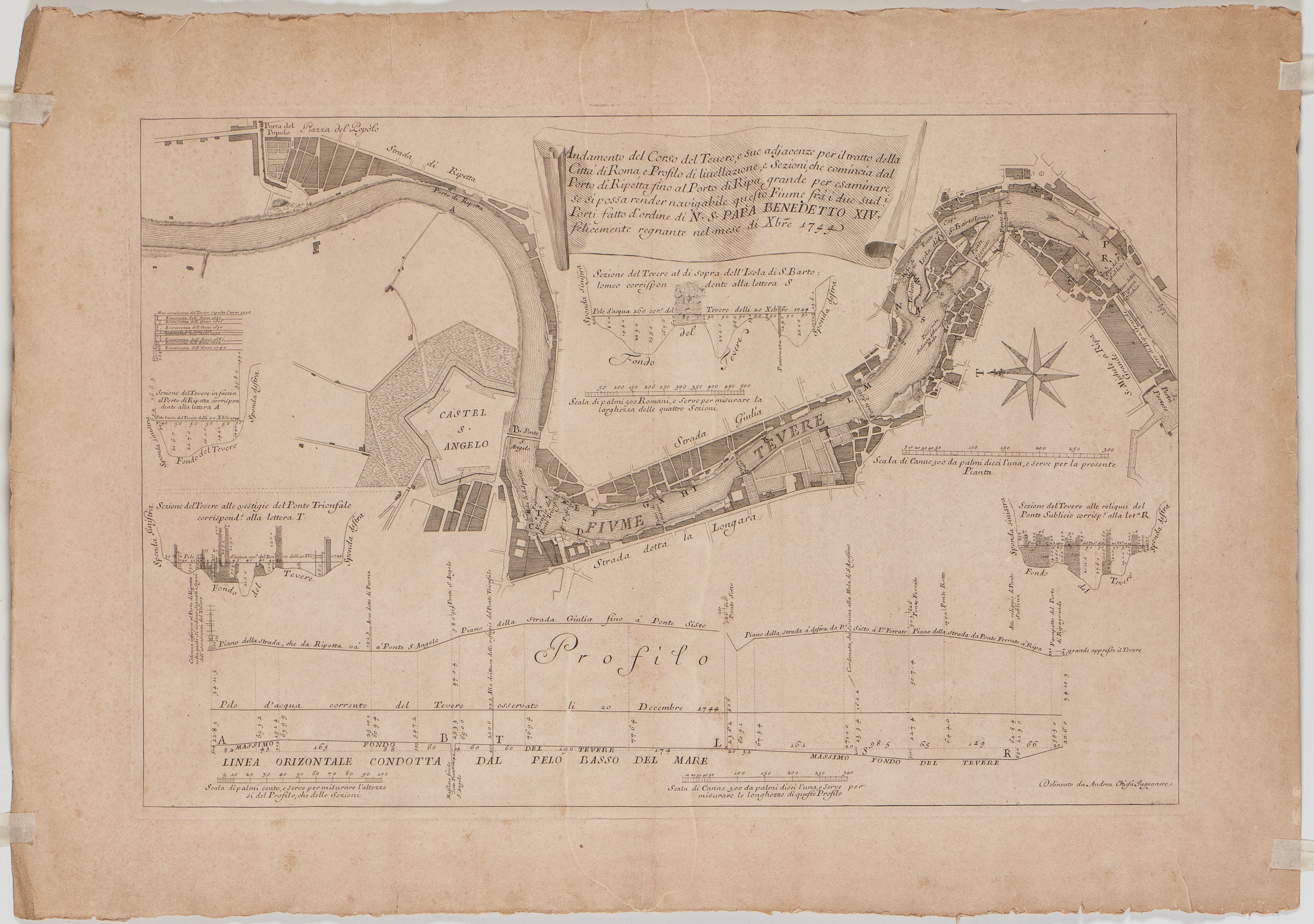 Giovanni Battista Piranesi, Carlo Nolli - Andamento del corso del Tevere e sue adiacenze, acquafo...