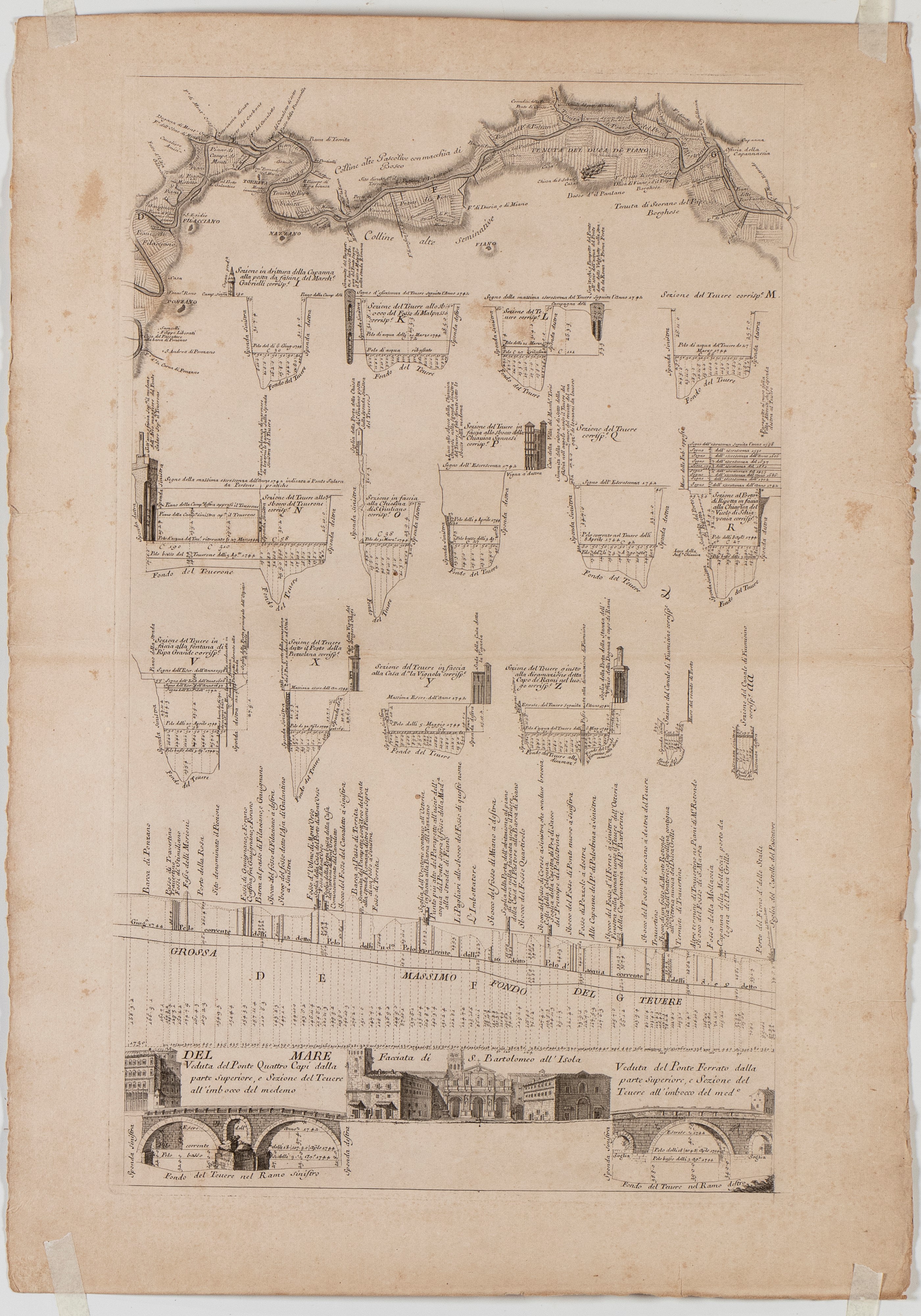 Giovanni Battista Piranesi, Carlo Nolli - Andamento del corso del Tevere e sue adiacenze, acquafo...