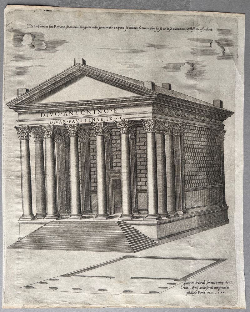 Antonio Lafreri e Giovanni Orlandi, Tempio di Antonino e Faustina, bulino