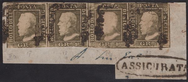 Sicilia - 1gr. II tav. striscia di 4 con ritocco 19