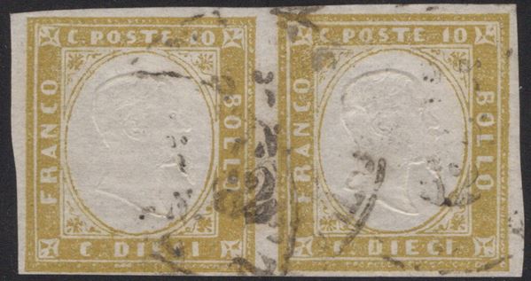 Sardegna - IV emissione, 10 cent. Giallo Olivastro nella sua nuance più rara.