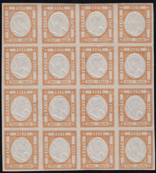 1861 - 10 grana in blocco di 16 MNH