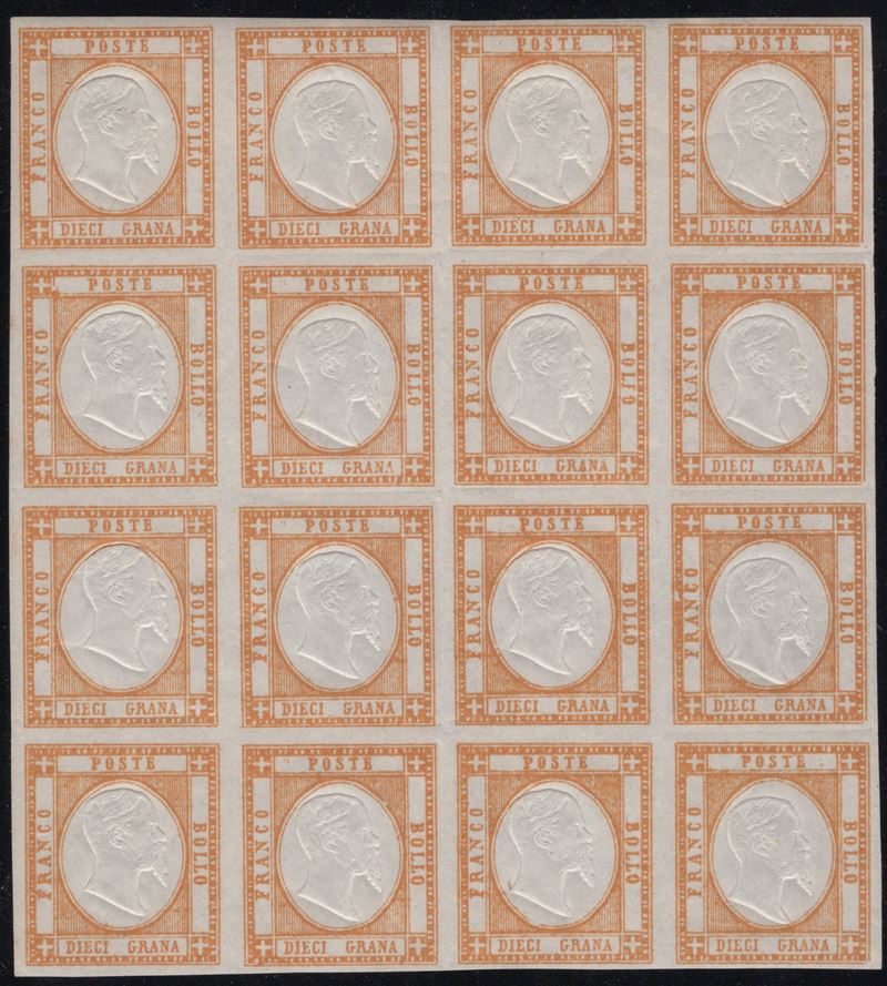 1861, 10 Grana Arancio n.22 in Blocco di 16 MNH