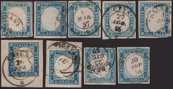 Sardegna - IV emissione, 20 centesimi, 9 esemplari della prima tiratura.