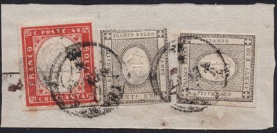Sardegna, Combinazione Filatelica del 1861: 40 cent. IV Emissione e 1 cent. per Stampate x2