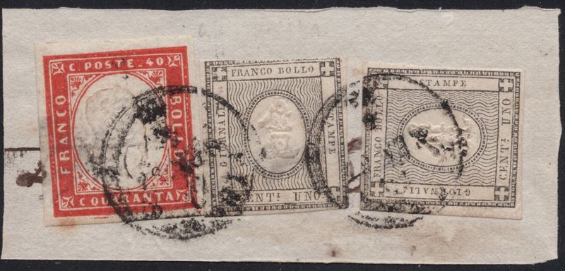 Sardegna, Combinazione Filatelica del 1861: 40 cent. IV Emissione e 1 cent. per Stampate x2