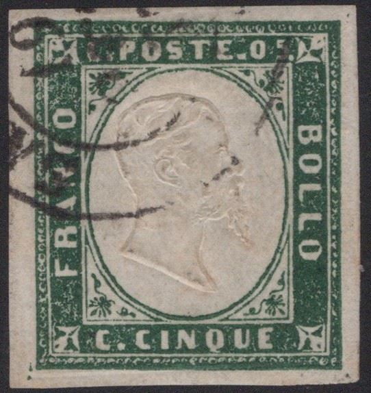 1857, 5 centesimi Verde Mirto tonalità chiara n. 13A