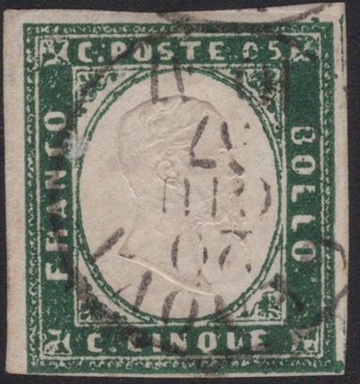Sardegna, 5 centesimi Verde Mirto n. 13A, 1857