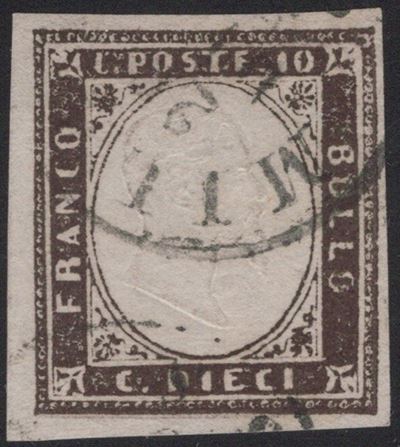 Sardegna, 1859 - 10 centesimi Bruno Cioccolato scuro n.14Af