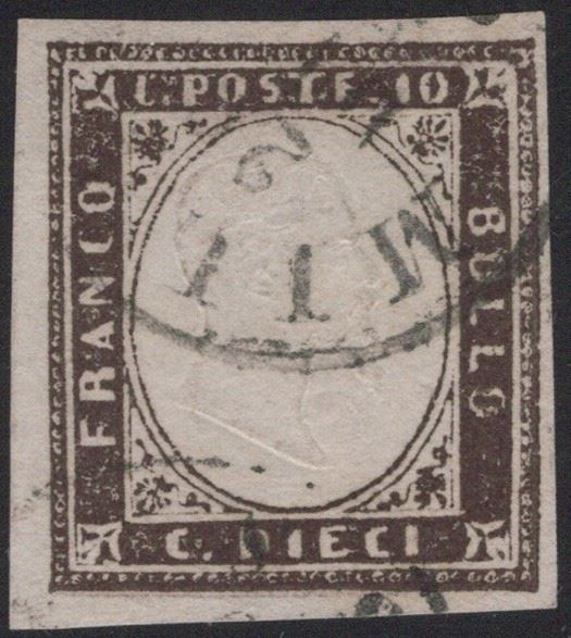 Sardegna, 1859 - 10 centesimi Bruno Cioccolato scuro n.14Af