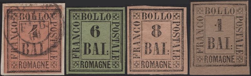 Romagne, Serie di 4 esemplari filatelici di alta qualità del 1859