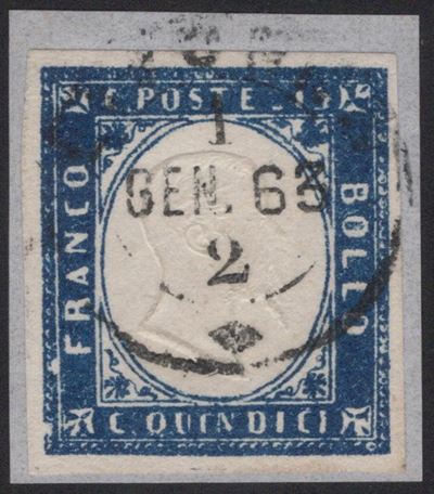 Regno d'Italia, 15 centesimi 'tipo Sardegna', PRIMO GIORNO D'EMISSIONE 1 Gennaio 1863