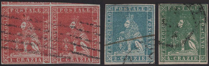 Toscana, Quattro esemplari di francobolli del 1852, qualità selezionata