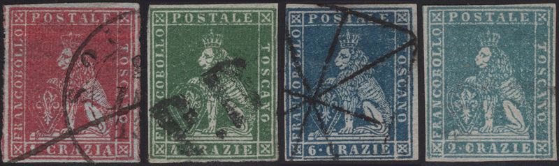 Toscana - I emissione, quattro esemplari del 1851