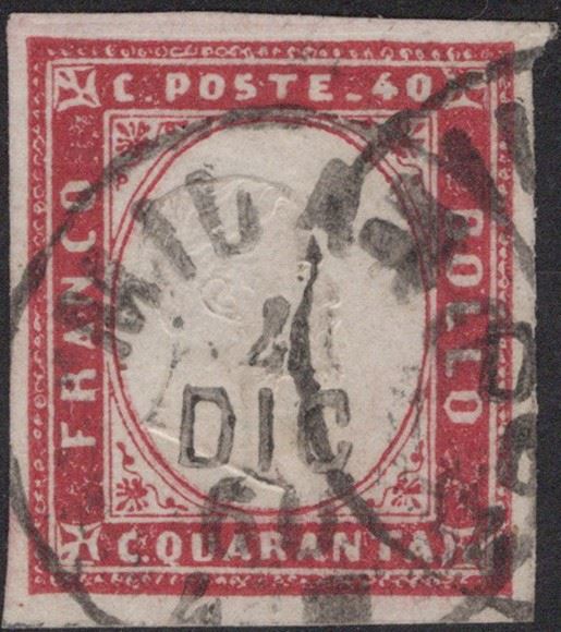 Sardegna - IV emissione, 40 cent. Carminio Lillaceo.