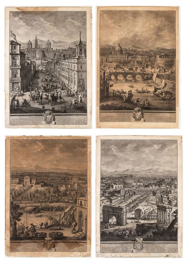 Giuseppe Vasi - The view of the Leonine City, seen with the Vatican Basilica, the Bridge, and Castel Sant&#39;Angelo | The view of the Basilica of St. Paul Outside the Walls | The ruins of Rome&#39;s ancient magnificence | The view of the Basilica of St. Mary Major