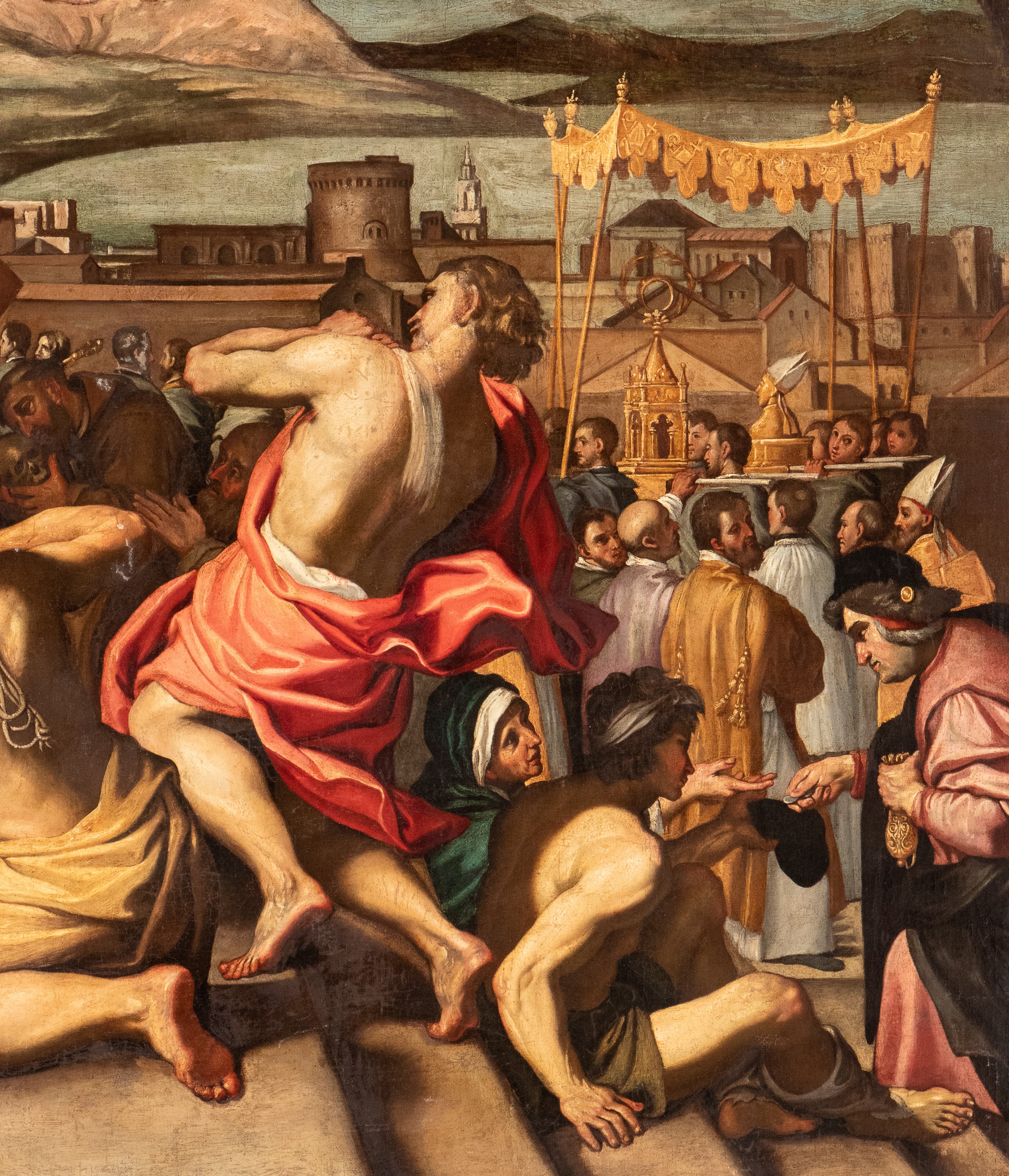 Il miracolo di San Gennaro con la processione delle sue reliquie