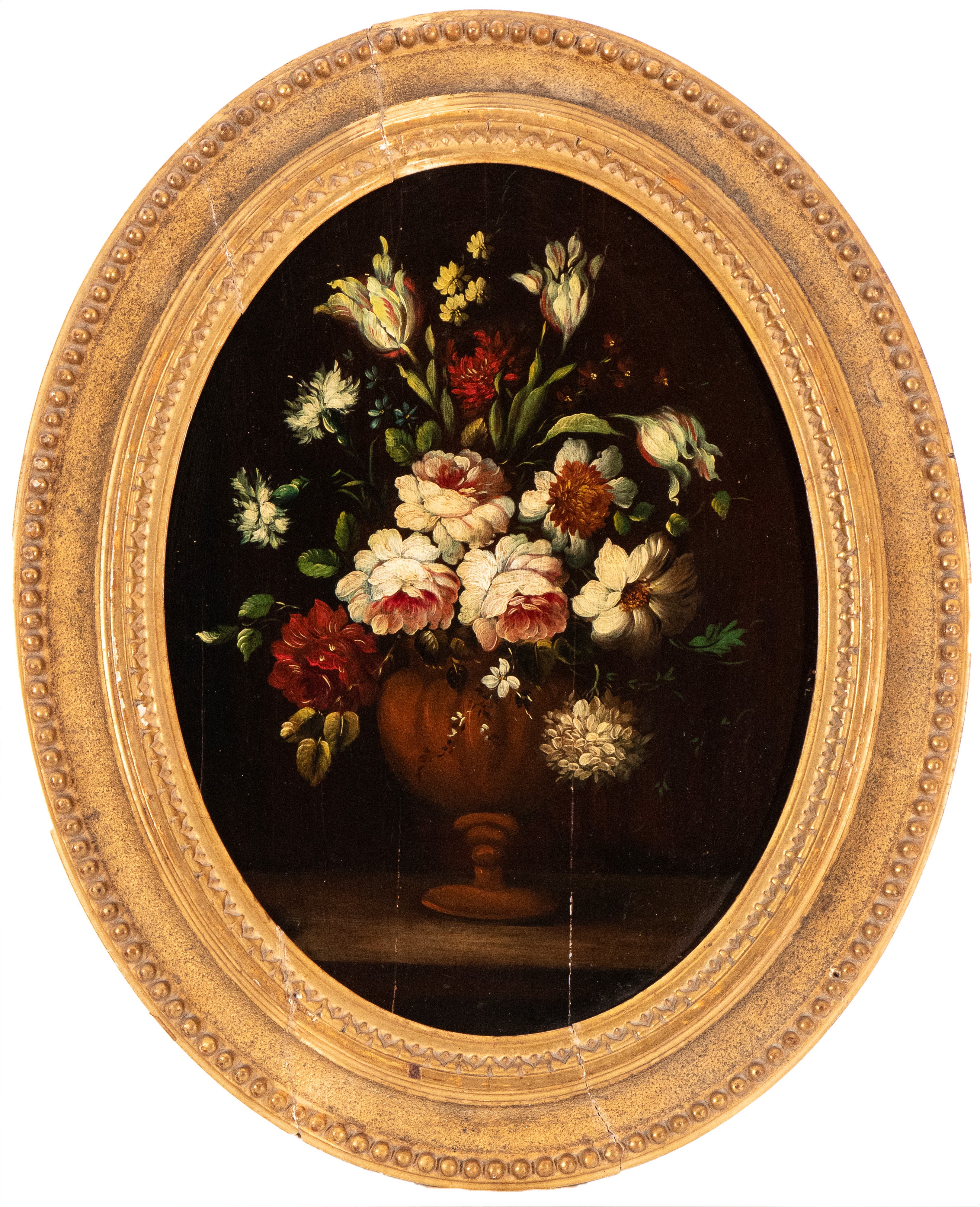 Artista Attivo a Roma, XVIII - XIX Secolo - Autore sconosciuto, Bouquet di rose, camelie e tulipa...