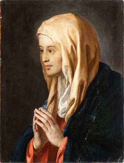 Madonna in preghiera, olio su tela riportato su tavola