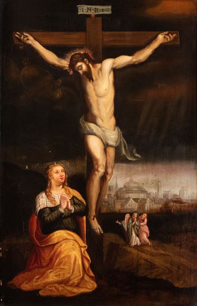 Crocifissione con Maria Maddalena, olio su tavola