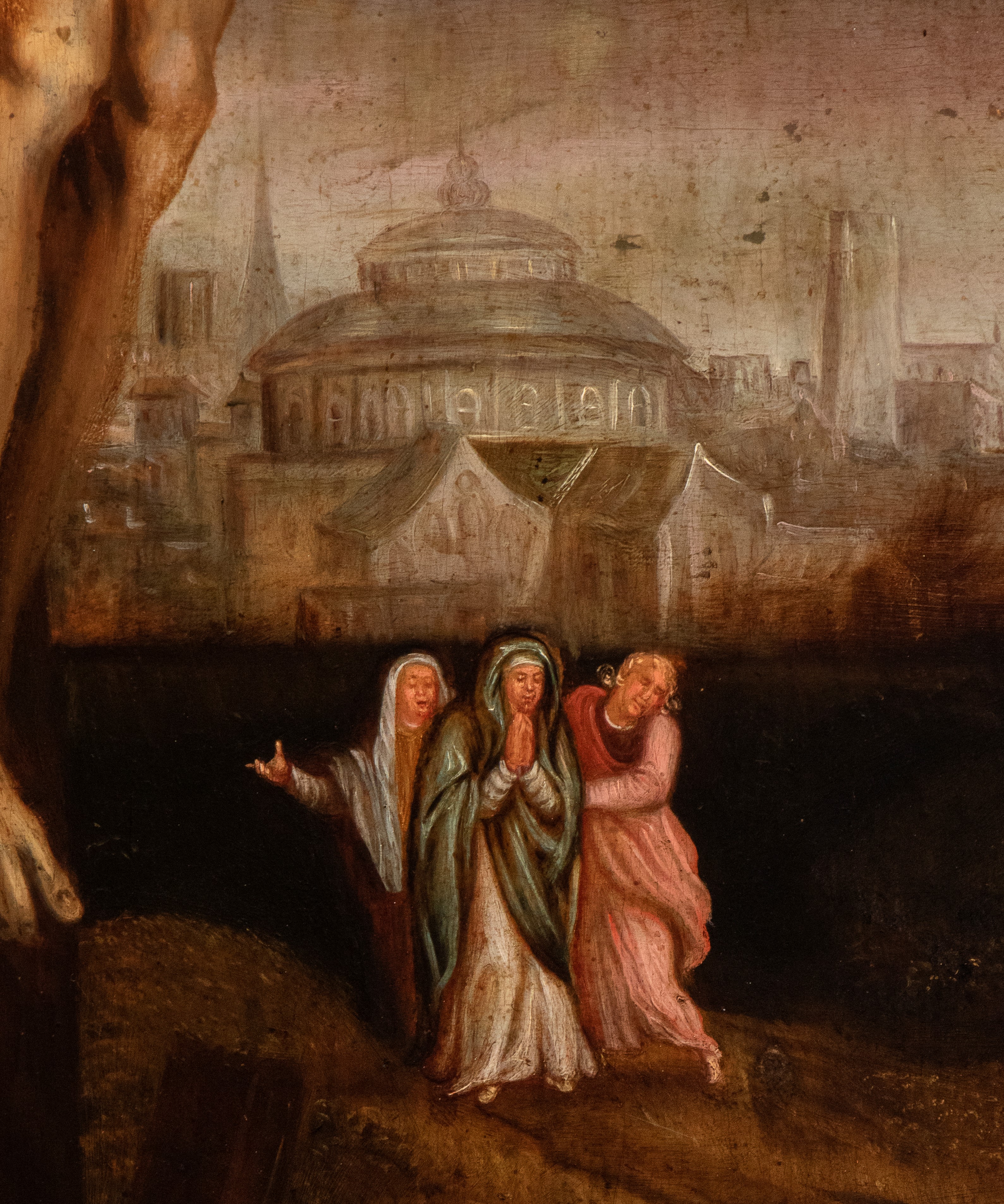 Artista Veneto, XVII Secolo - Crocifissione con Maria Maddalena, olio su tavola