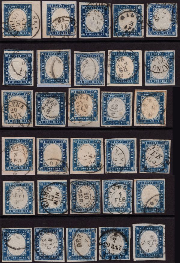 1863 - Regno, 15 cent. tipo Sardegna 30 esemplari.