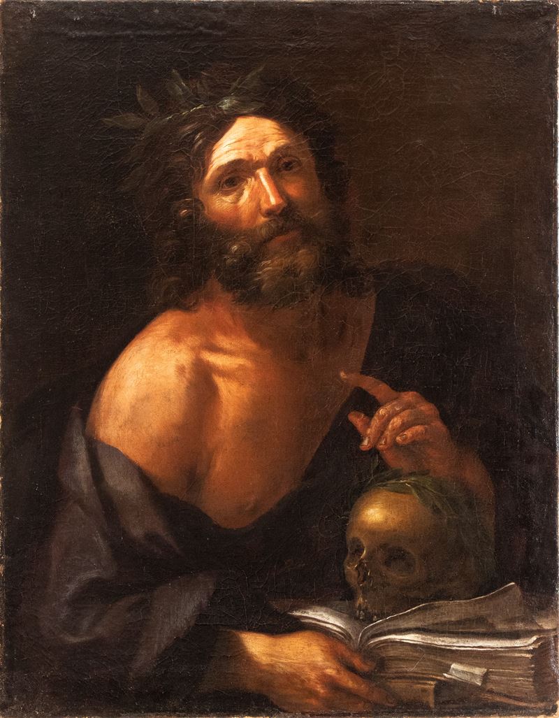 Agostino Scilla - Poeta con libro e teschio, olio su tela