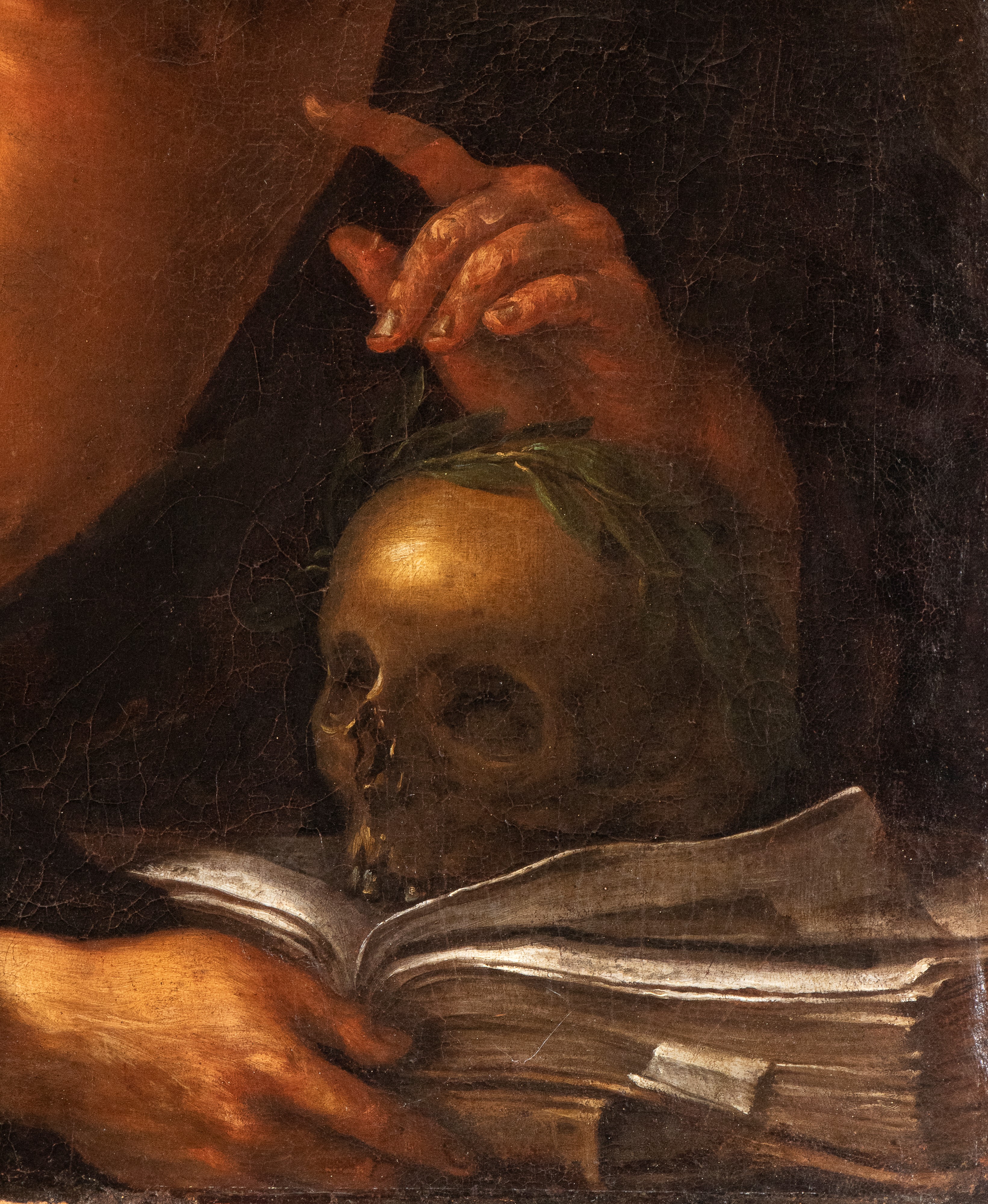 Agostino Scilla - Poeta con libro e teschio, olio su tela