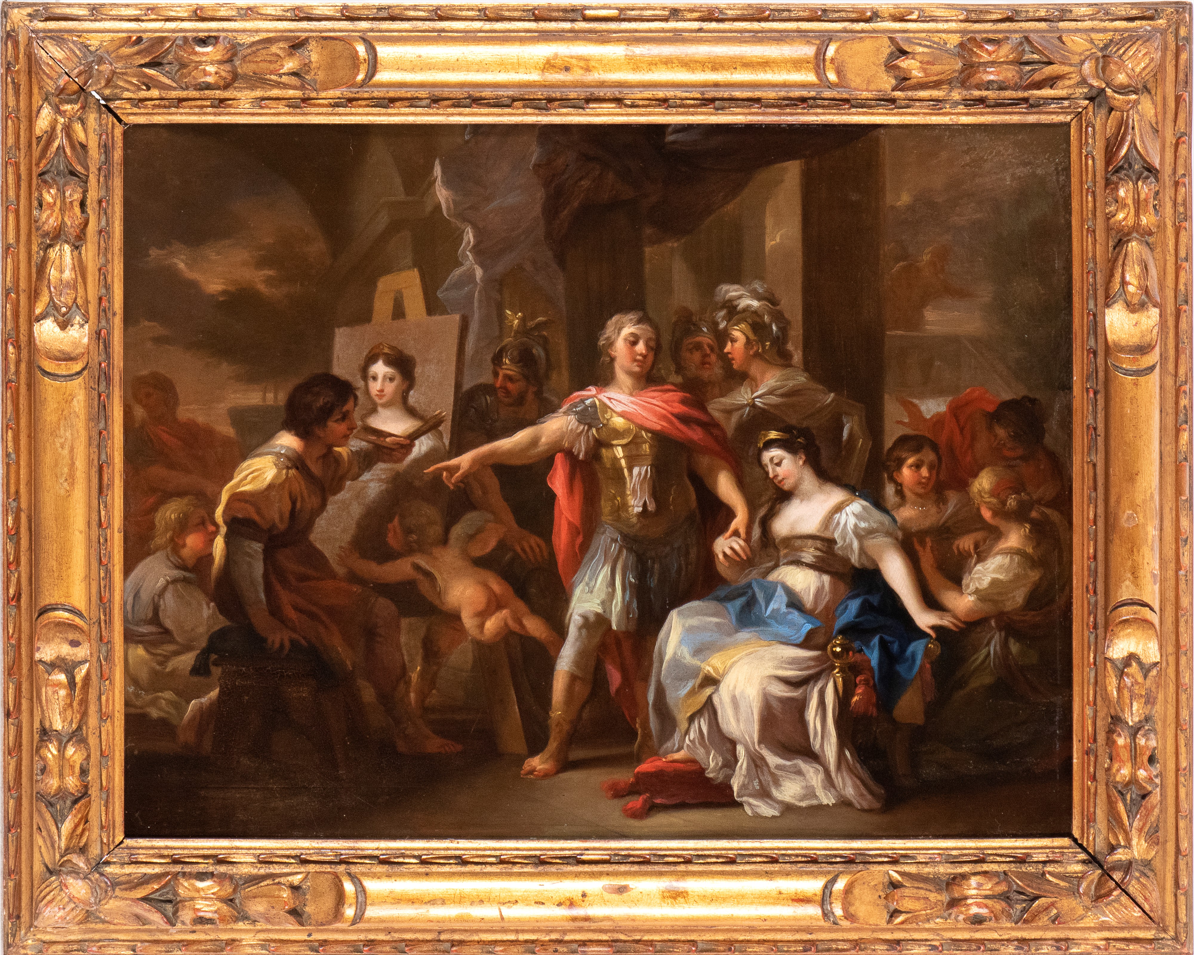 Francesco Solimena - Apelle ritrae Campaspe alla presenza di Alessandro Magno, olio su rame
