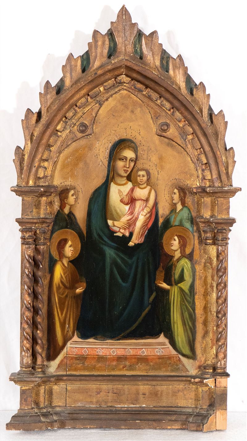 Nei Modi della Pittura Fiorentina Tardogotica - Madonna in trono con il Bambino e santi, olio su ...