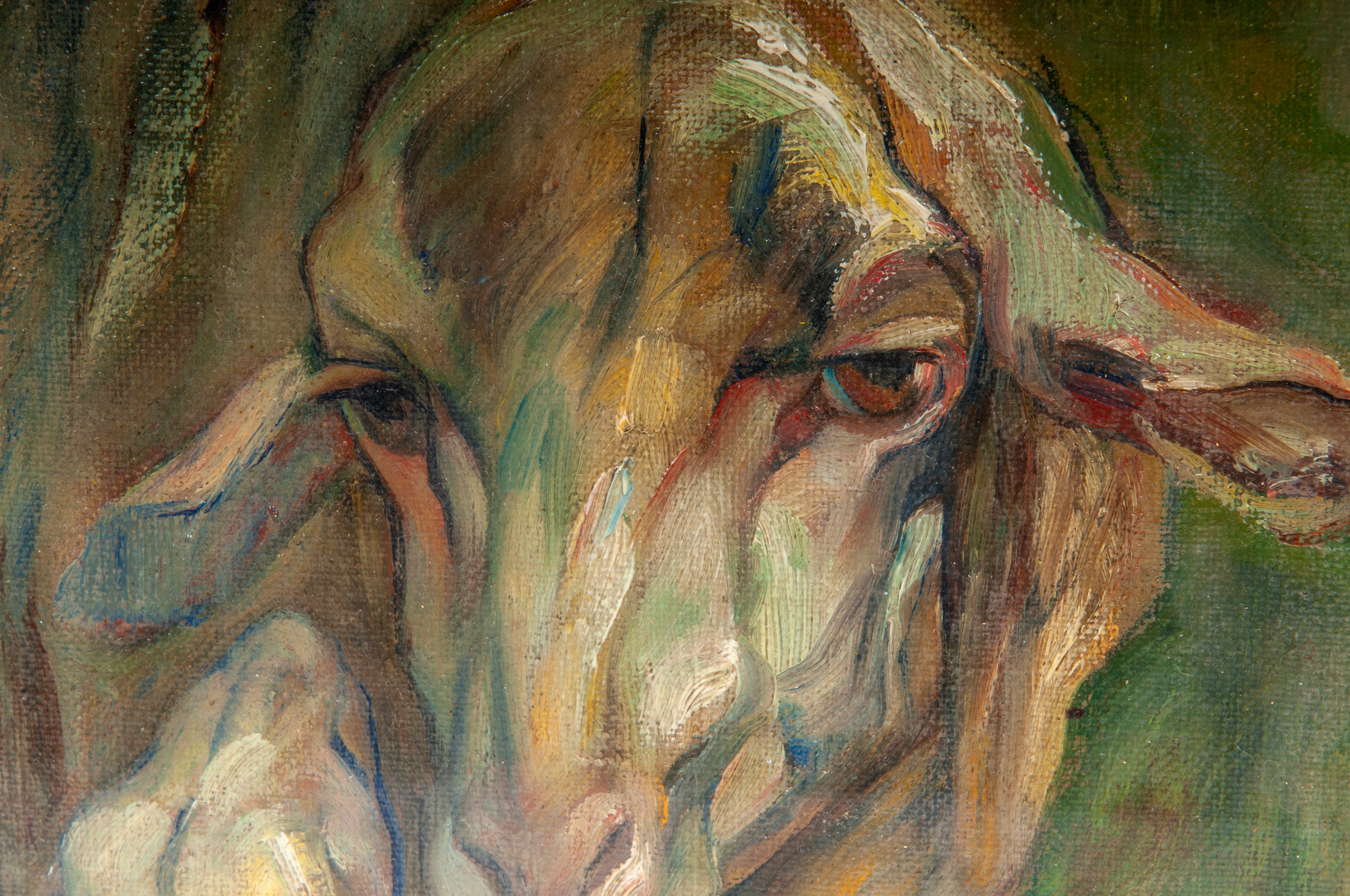 Giuseppe Rivaroli - Pecora con agnellino, dipinto ad olio su tela