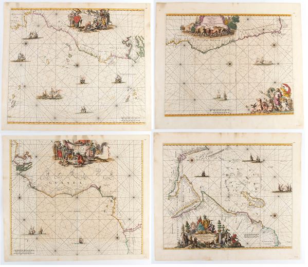 Frederick de Wit - [Africa - carte nautiche] Occidentalior Tractus Indiarum Orientalium | Tractus Littorales Guineae a Promontorio Verde | Cimbebas et Caffariae Littora a Catenbela ad Promontorium Bonae Spei |  Barbariae et Guineae Maritimi