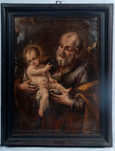 Capoletto devozionale con San Giuseppe e Bambino, dipinto ad olio su tela