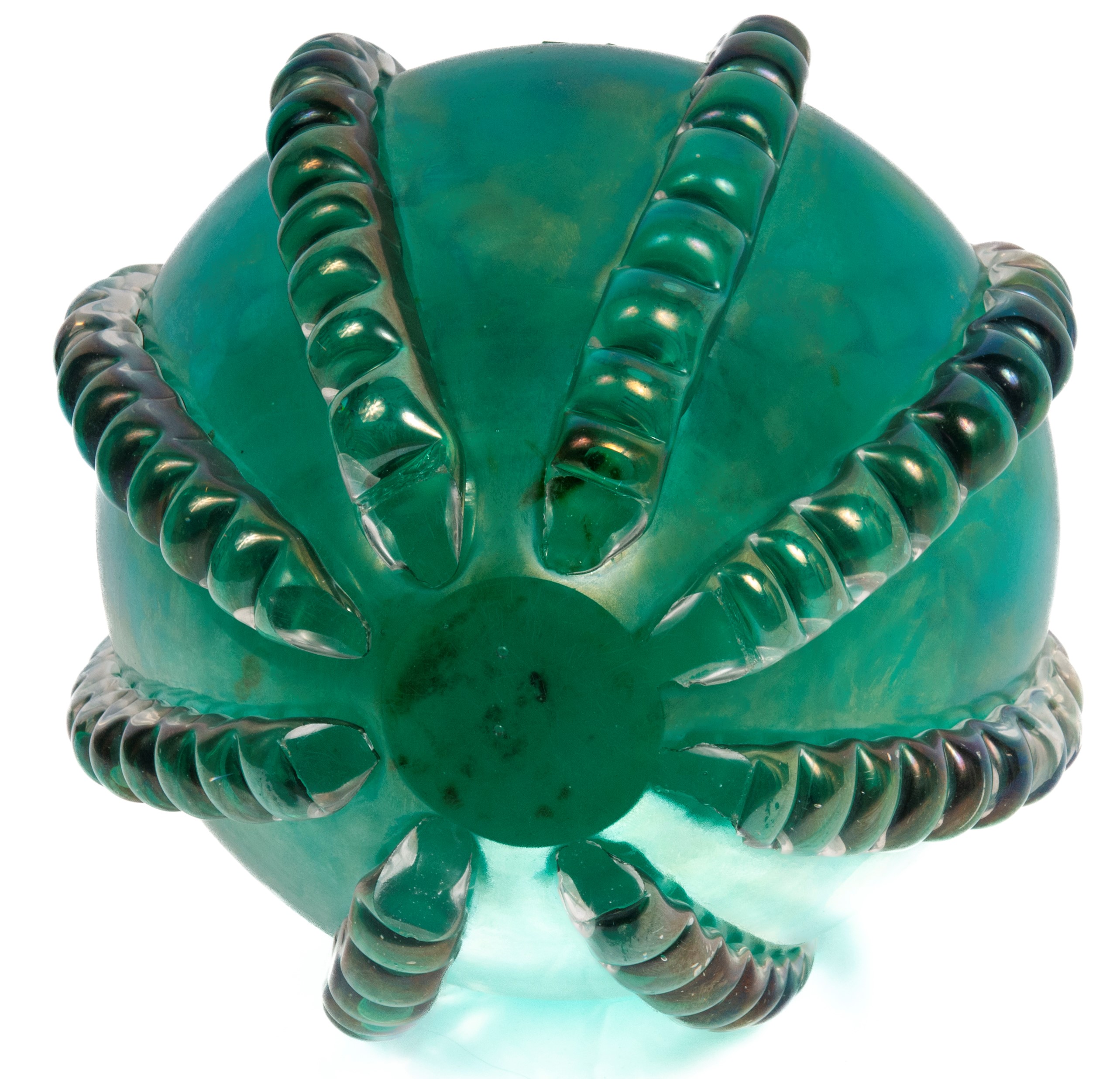 Barovier e Toso - Vaso in vetro iridescente di Murano, forma ovoidale con cordonature in vetro, f...