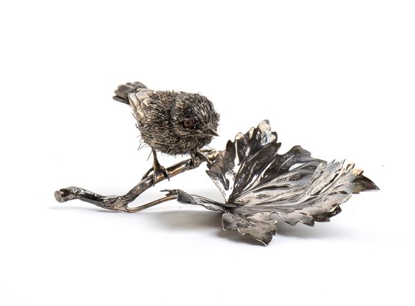 MARIO BUCCELLATI - Cestino con uccellino in argento 