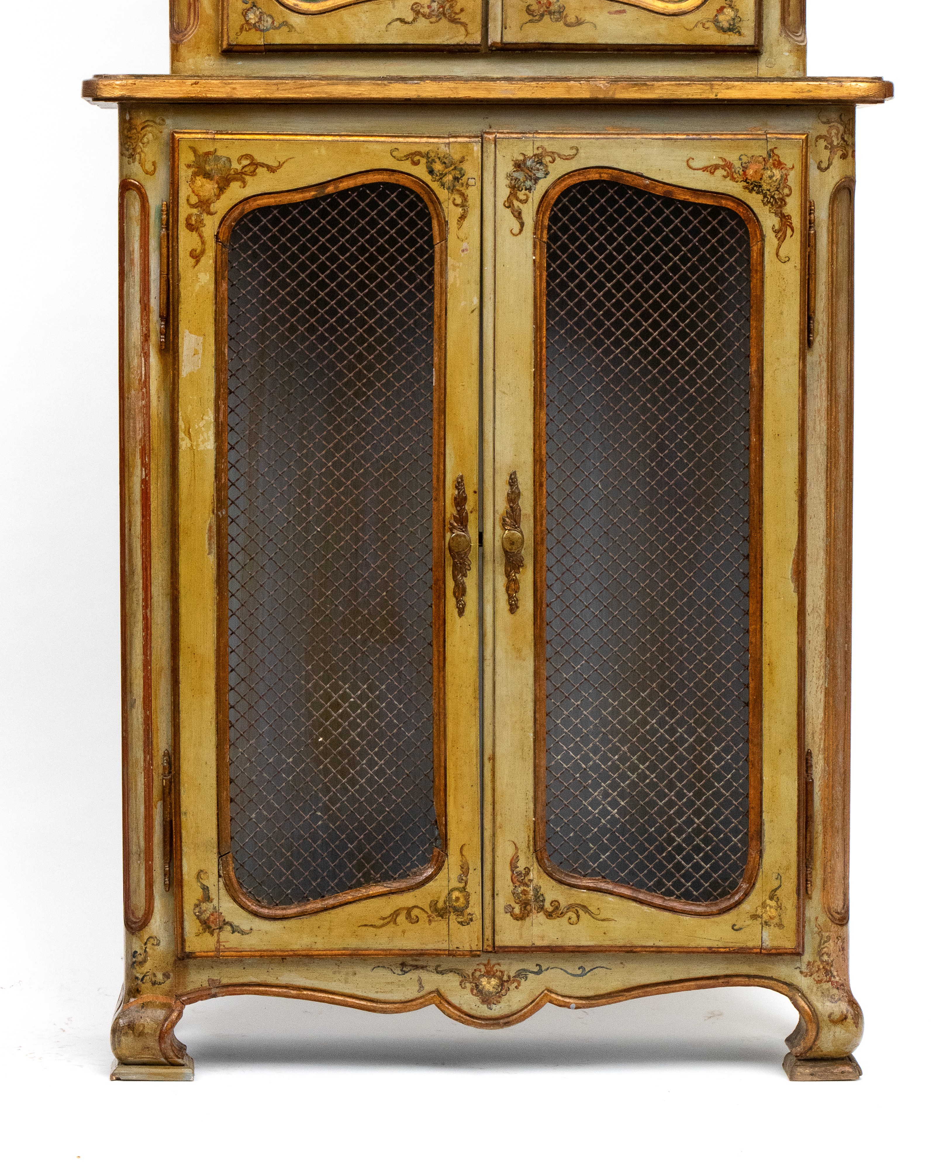 Credenza a due corpi, laccata e dipinta, Venezia, XX secolo