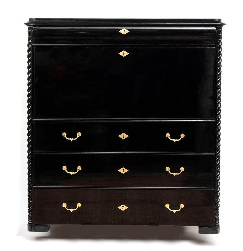 Secretaire Bidermeier, laccato nero, XIX secolo, Svezia