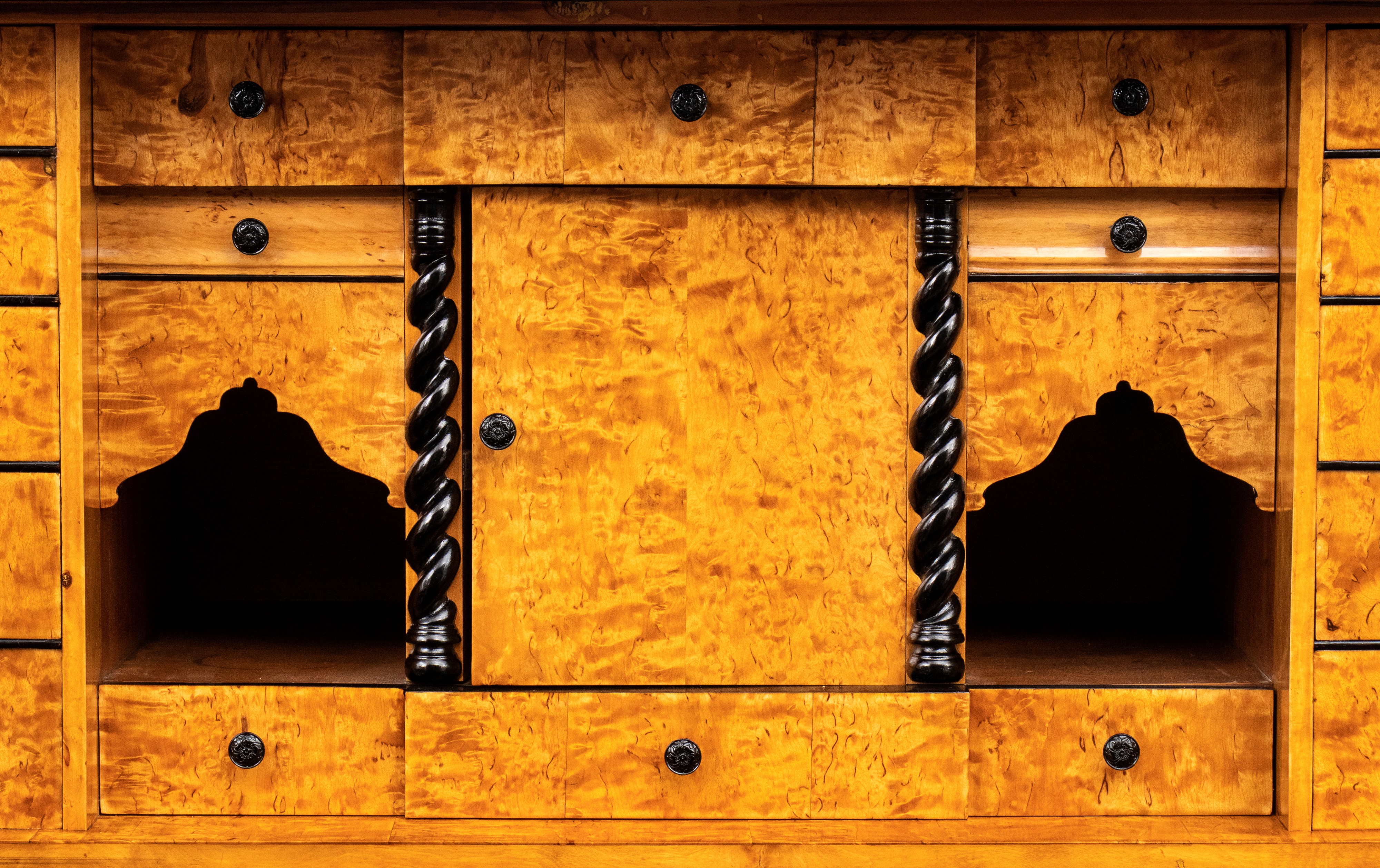 Secretaire Bidermeier, laccato nero, XIX secolo, Svezia