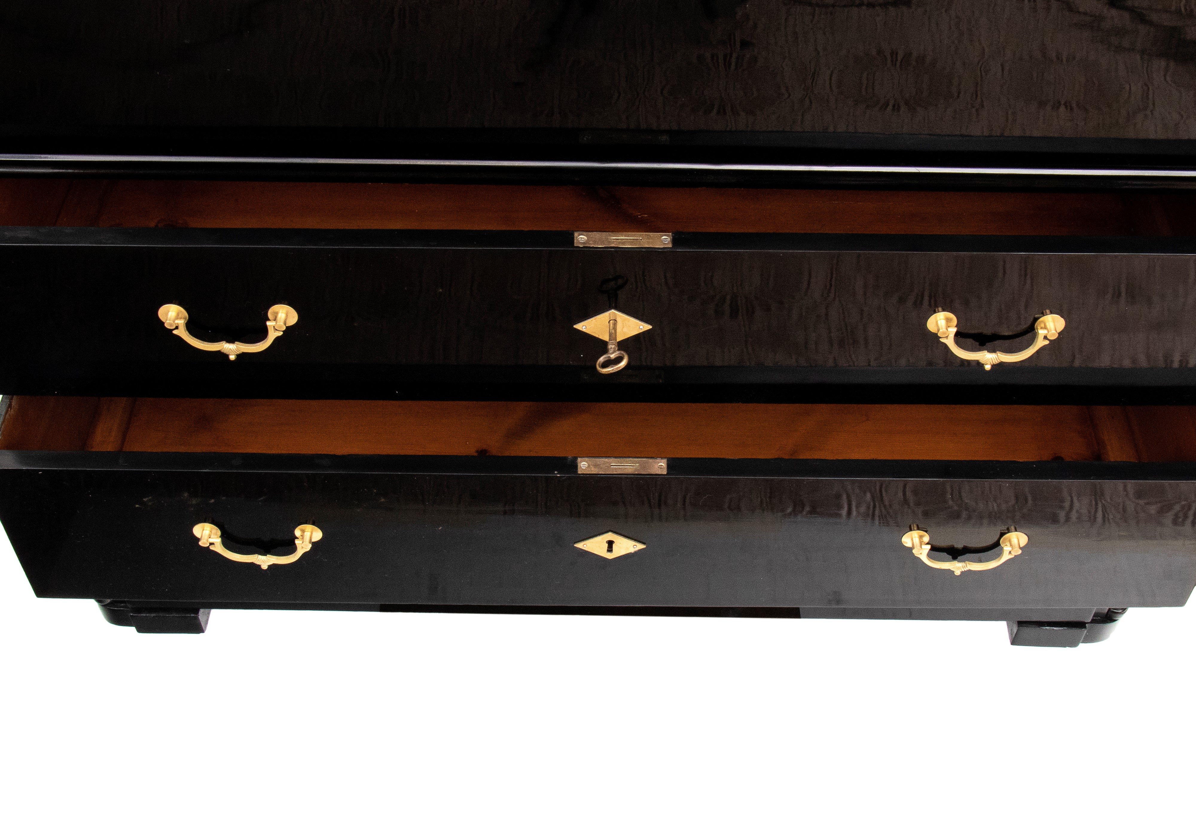 Secretaire Bidermeier, laccato nero, XIX secolo, Svezia