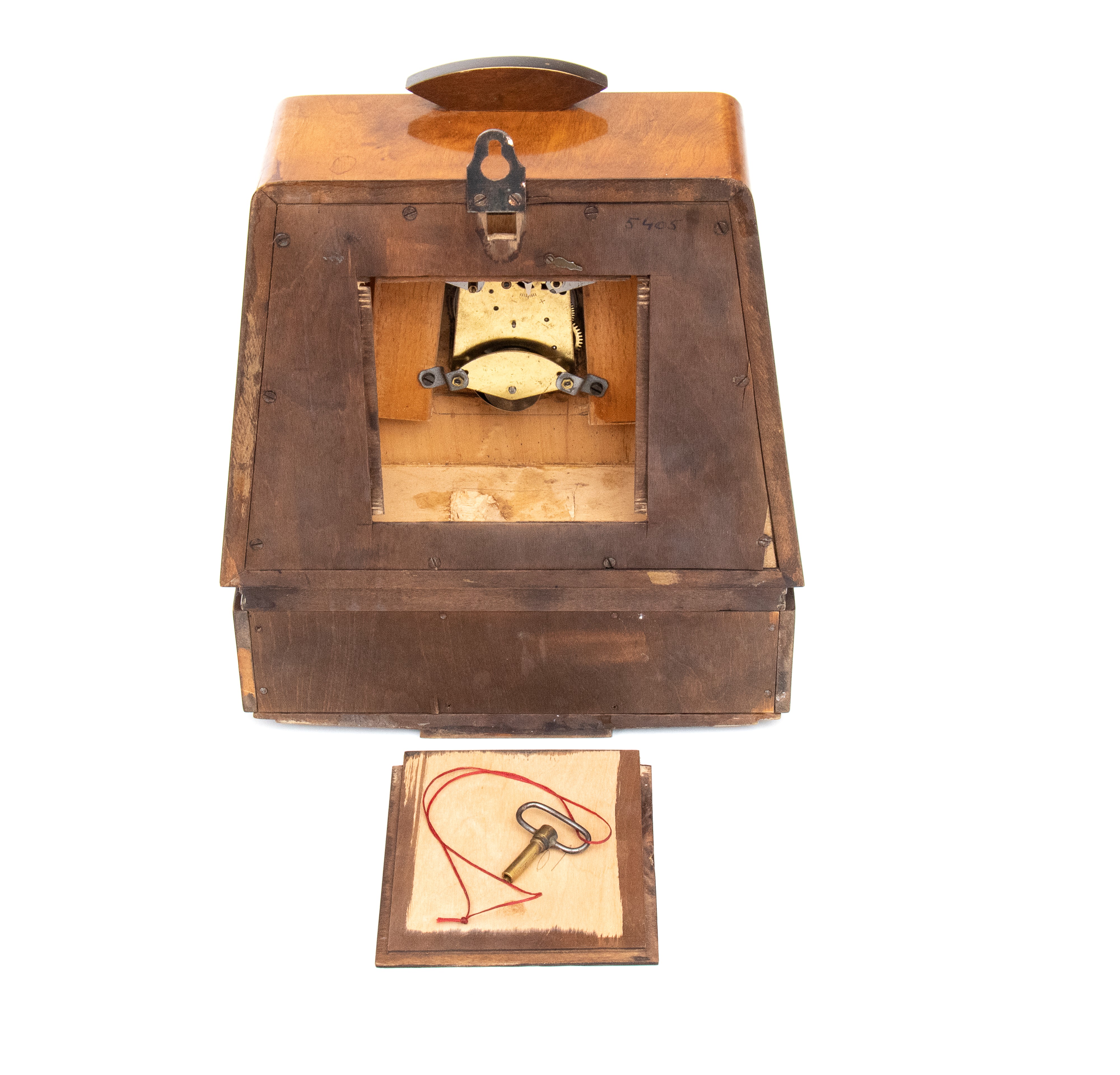 Orologio da parete Art Decò, legno di noce con intarsio figurativo