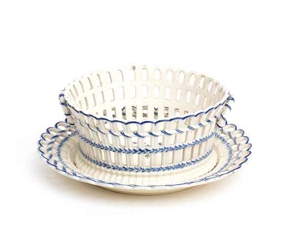 Cestino traforato a traliccio in porcellana di Niderviller