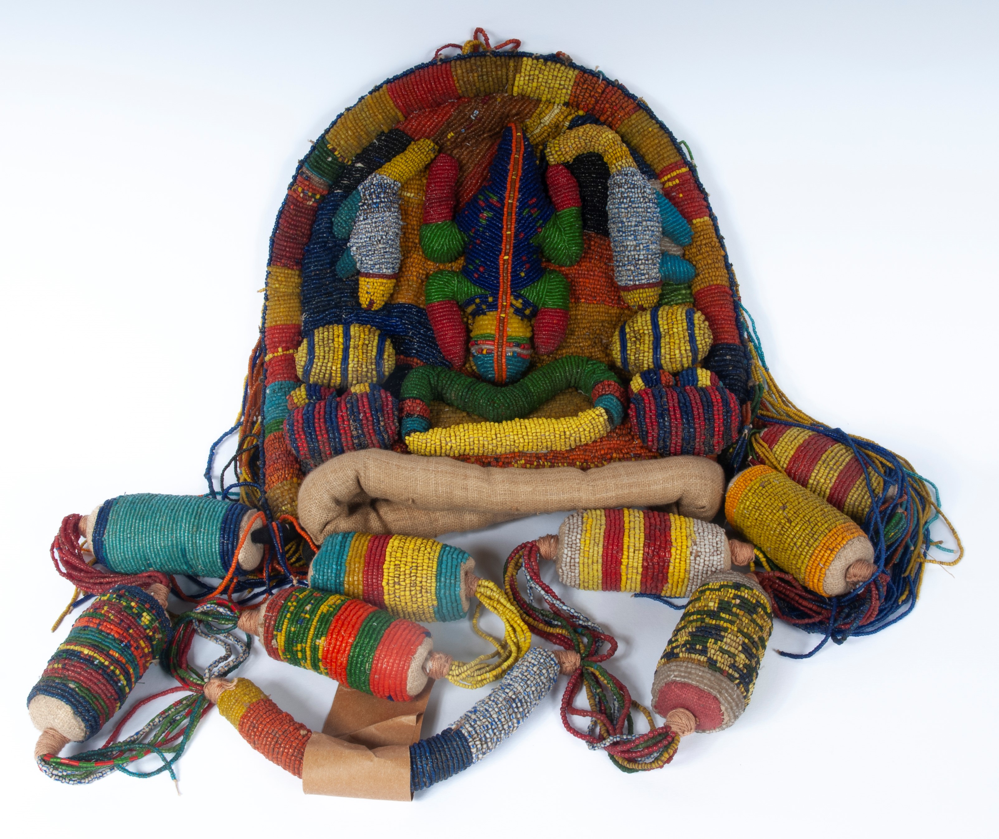 Borsa a tracolla etnica africana in stoffa con frange e perline