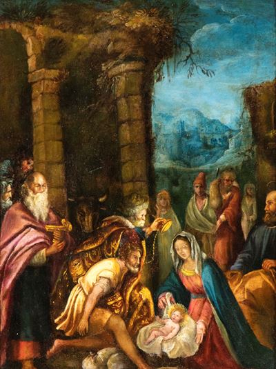 Autore sconosciuto, Adorazione dei Magi, olio su rame