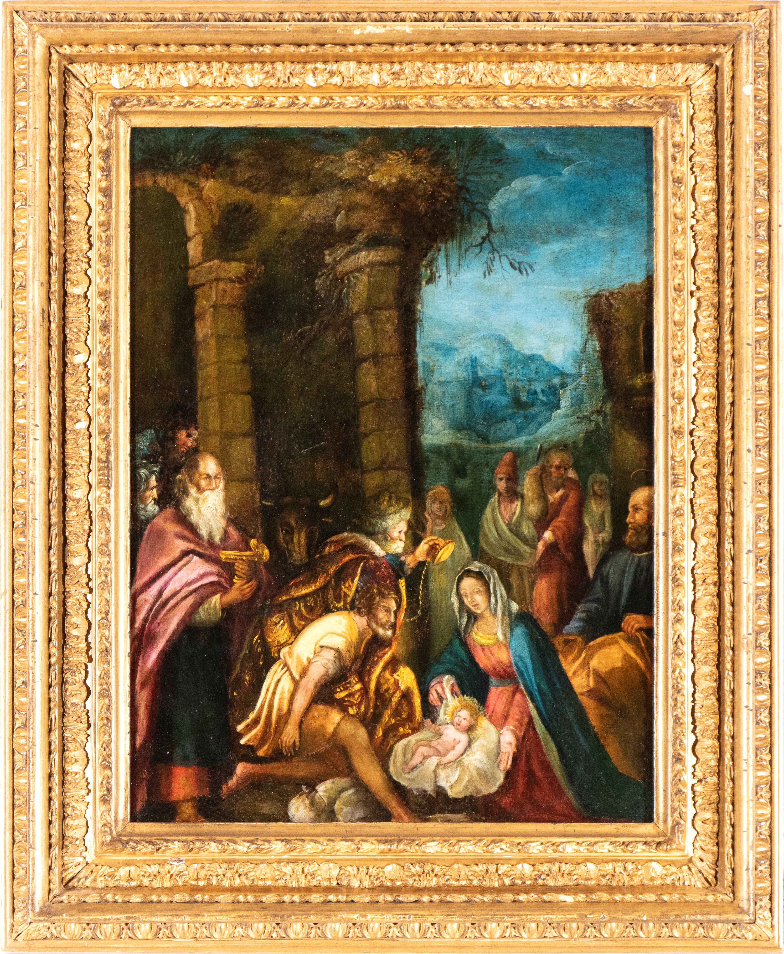 Artista Fiammingo, XVII Secolo - Autore sconosciuto, Adorazione dei Magi, olio su rame