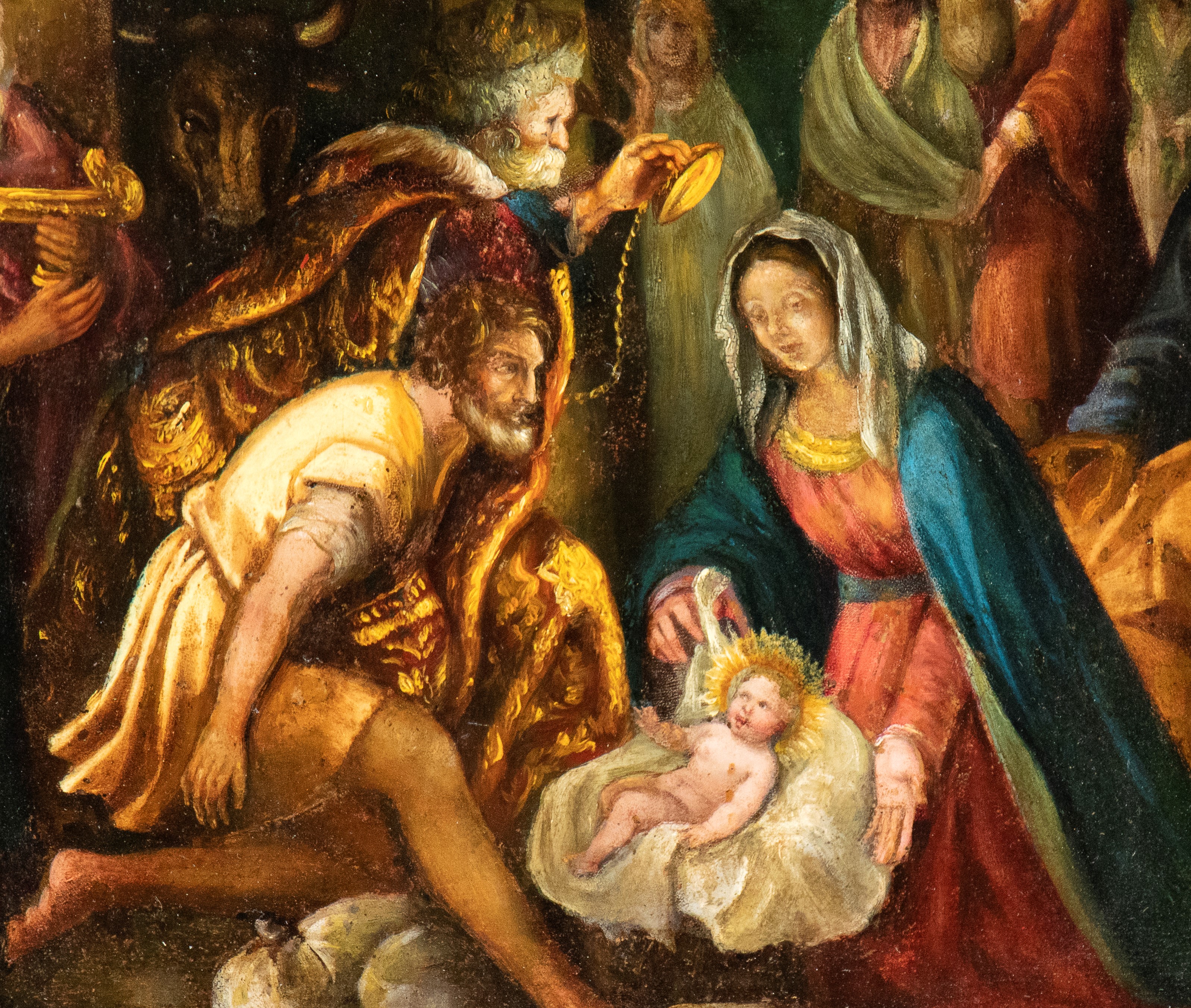 Artista Fiammingo, XVII Secolo - Autore sconosciuto, Adorazione dei Magi, olio su rame