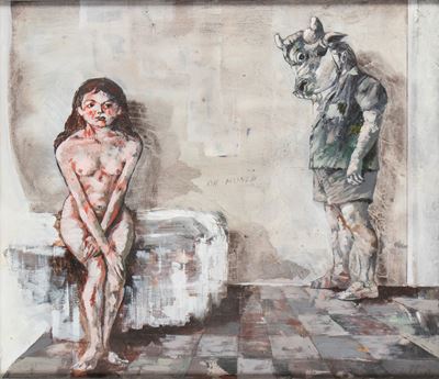 Ratto con Munch, tecnica mista su tavola